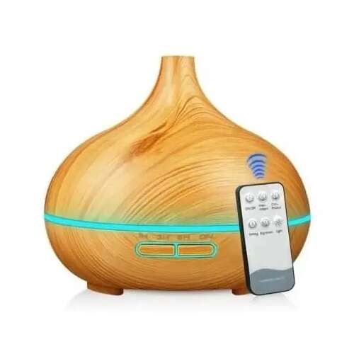 Pepita Aroma Diffuser with remote control, light wood finish, ultrasonic, 7 LED colors, 500ml capacity