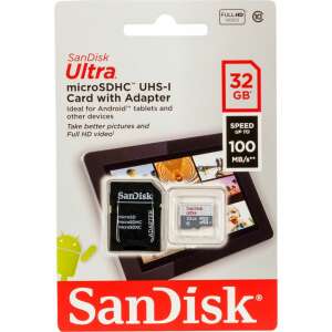 SanDisk Ultra 32GB microSDHC UHS-I Memóriakártya Adapterrel Android Tablettekhez és Okostelefonokhoz - SanDisk