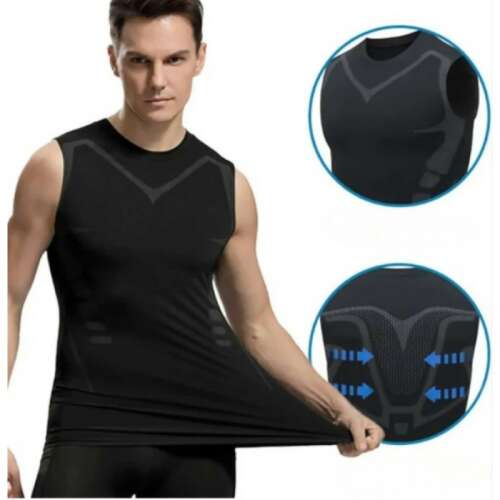 Fekete karcsúsító trikó férfiaknak, izomformáló és edzéshatékonyság növelő