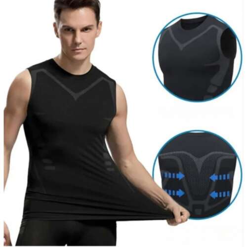 Fekete karcsúsító trikó férfiaknak, izomformáló és edzésnövelő hatással