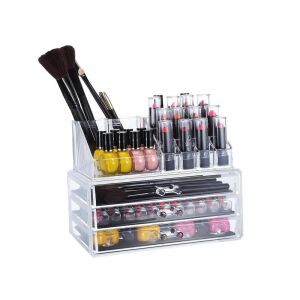 Átlátszó akril smink rendszerező ecset és rúzs kijelzővel - Kozmetikai rendszerező