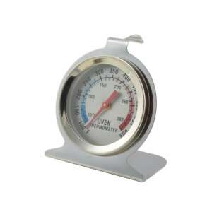 Termometru pentru cuptor din oțel inoxidabil cu cadran și suport, afișând temperatura în grade Celsius și Fahrenheit - Termometre de bucătărie