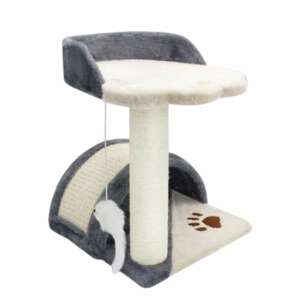 Pepita 2-poziomowe centrum rozrywki dla kotów i drapak w kolorze szarym i białym, z drapakiem, platformą, tunelem i wiszącą zabawką - Zwierzęta gospodarskie