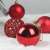 Pepita red Christmas ornaments, close-up
