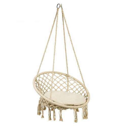 Pepita macrame hanging chair with cushion, beige color