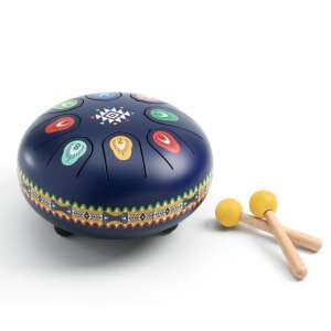 Djeco Animambo steel drum, musical instrument for kids, blue with colorful design, with mallets - Toy Instrument