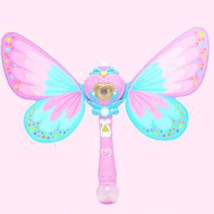 Pink butterfly bubble wand, makes bubbles with a push of a button, great for kids - Bubble Blower
