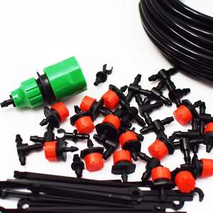 52 piece drip irrigation system kit, includes hose, drippers, connectors, and stakes - Irrigation