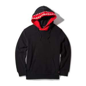 Sprayground VSM Core Hoodie Pullover, black men's hoodie with red shark teeth detail, front view - Fashion & Clothing