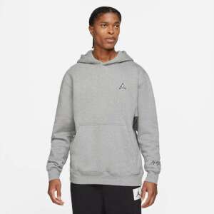 Jordan Essentials Fleece Pullover Hoodie in Grey, featuring a small Jumpman logo on the left chest and a signature on the right sleeve - Men's Sweater