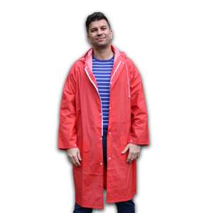Red raincoat with hood, BSP Guard Easy Fit model, front view - Raincoat