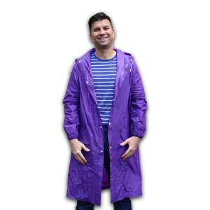 Purple raincoat with hood, BSP Guard brand, universal model, front view - Raincoat