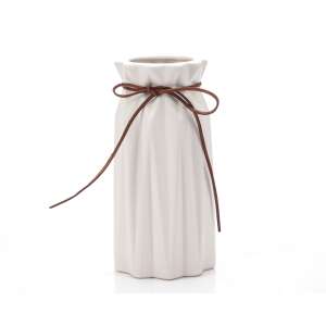White ceramic vase with brown rope detail, decorative vase for home decor - Vase