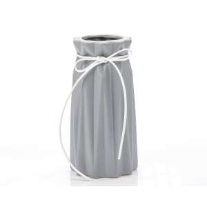 Gray ceramic vase with a white string tied around the neck, decorative vase for home decor - Vase