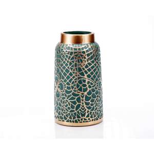 Green ceramic vase with gold details and floral pattern, Curves decorative vase - Vase
