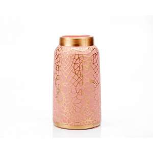 Pink ceramic vase with gold details, "Curves" design - Vase