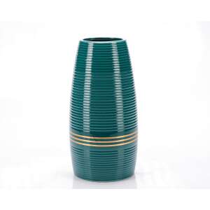 Green ceramic vase with gold stripes, decorative vase for home decor - Vase
