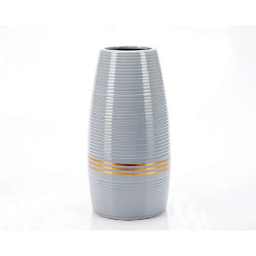 Grey ceramic vase with gold stripes, decorative vase for home decor