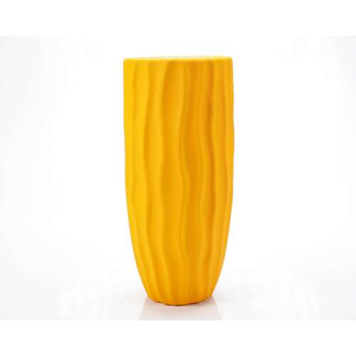 Yellow ceramic vase with wave design, "Waves" collection