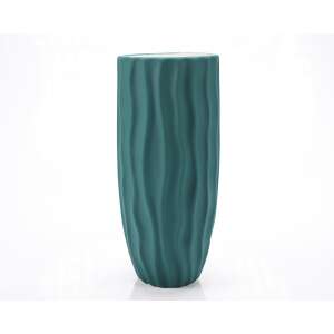 Green ceramic vase with wave pattern, "Waves" decorative vase - Vase