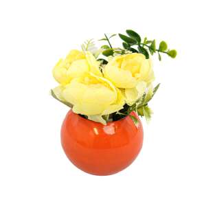 Yellow artificial flower arrangement in an orange round vase - Artificial Plant & Flower