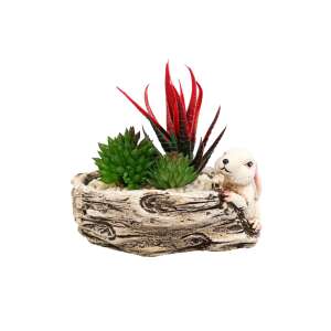 Artificial succulent plant arrangement in a bunny shaped planter, 15cm, green, plastic - Artificial Plant & Flower