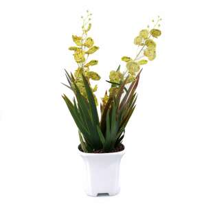 Artificial flower arrangement, Summer, yellow, 45cm, plastic, in a white pot - Artificial Plant & Flower