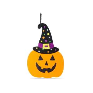 Decoratiune din fetru în formă de dovleac de Halloween cu pălărie de vrăjitoare, 41 x 28 cm - Decorațiuni de sezon