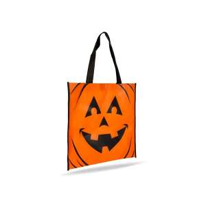 Oranžová halloweenska darčeková taška s tekvicou, s čiernym držadlom, 35 x 37 cm - Halloween dekorácie