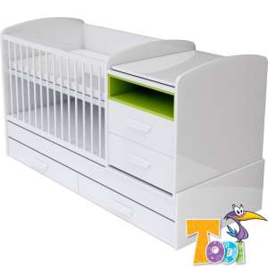 Todi Bianco kombi Kiságy pelenkázó komóddal #fehér-zöld 70x120cm 30312720