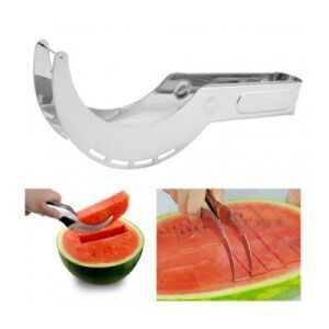 Praktikus Dinnyeszeletelő - Stainless steel watermelon slicer with usage examples - Kitchen tool