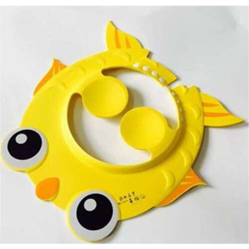 Sárga hal alakú állítható zuhanyzó sapka gyerekeknek, védi a szemet a sampon és a víztől
