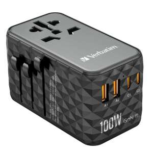 Verbatim Universal Travel Adapter GaN III UTA-06, 100W, 2 USB-C PD, 2 USB-A QC 3.0, schwarz - Netzwerkadapter
