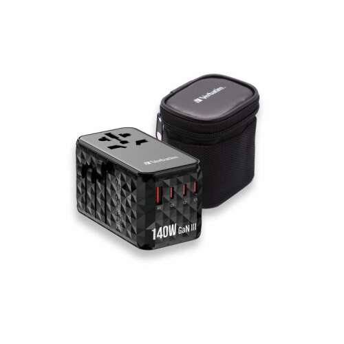 Adaptor de călătorie universal Verbatim UTA-10 GaN III 140W cu husă de transport, negru