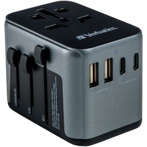Uniwersalny adapter podróżny Verbatim UTA-03 z szybkim ładowaniem PD 30W i portami USB - Karta sieciowa