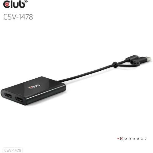 CLUB3D CSV-1478 rozgałęźnik wideo USB-C do dwóch DisplayPort