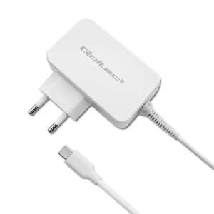 Qoltec 51039 AC Adapter, 65W USB C PD, biały, widok pod kątem - Qoltec
