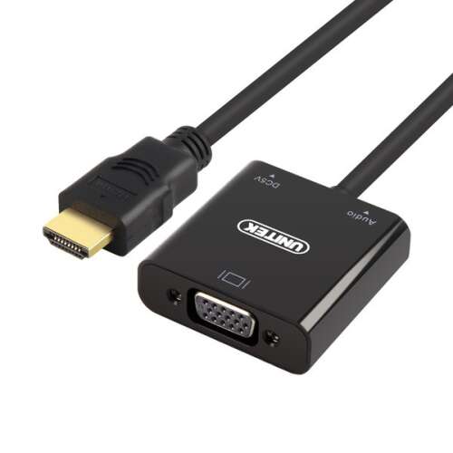 UNITEK HDMI-VGA adapter, hangszóró kimenettel, fekete