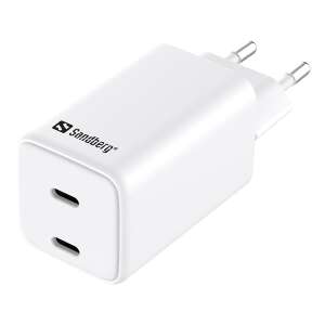 Sandberg AC Charger Dual USB-C PD65W EU, ferde nézet - Sandberg