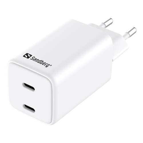 Sandberg AC Charger Dual USB-C PD65W EU, ferde nézet