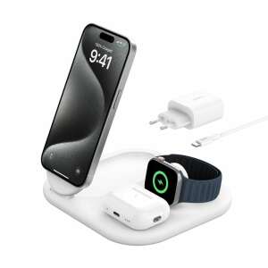 Belkin BoostCharge 3-w-1 Stacja ładowania bezprzewodowego dla iPhone'a, Apple Watch i AirPods - Bezprzewodowa ładowarka