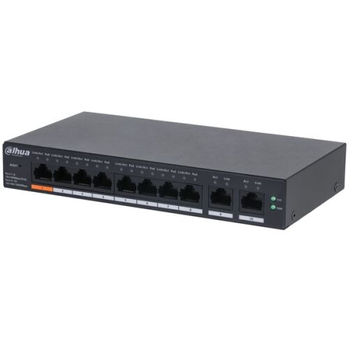 Widok z przodu przełącznika Dahua CS4010-8ET-60 PoE z 8 portami PoE i 2 portami uplink