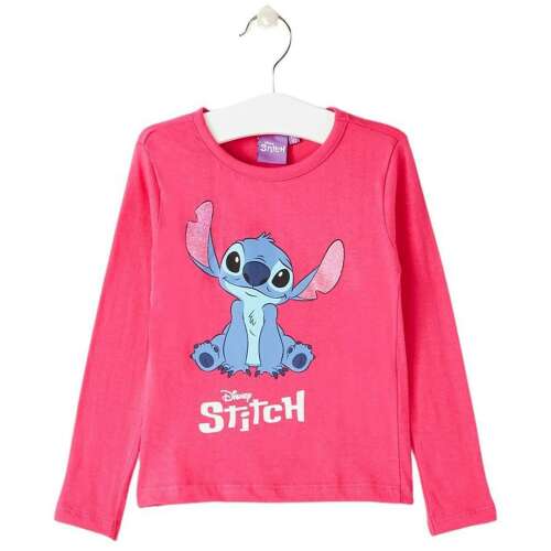 Różowy T-shirt z długim rękawem Disney Lilo & Stitch dla dziewczynek z nadrukiem Stitch