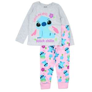 Disney Lilo & Stitch Pyjama für Mädchen, graues Langarmshirt mit Stitch-Druck, rosa Hose mit Stitch-Muster - Babys & Toddler