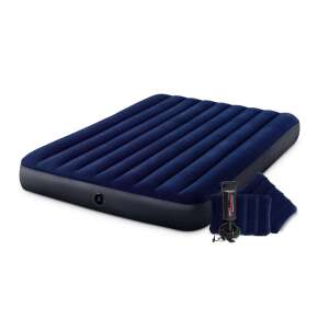 Set saltea gonflabilă Intex pentru camping, 2 persoane, cu pompă manuală și 2 perne, albastru - Intex