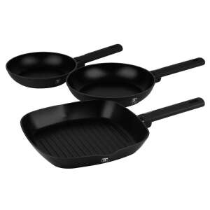 Sada 3 panvíc Berlinger Haus Matte Black Collection, obsahuje okrúhlu panvicu, väčšiu okrúhlu panvicu a štvorcovú grilovaciu panvicu