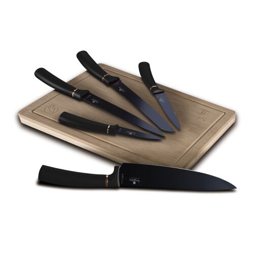 Black Rose Collection 6-teiliges Messerset mit Bambus-Schneidebrett #black-rose-gold 139522274