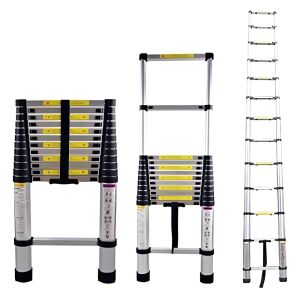 Haina 3.8m Telescopic Ladder in folded, half-extended, and fully extended positions - Ladder and Step Stool