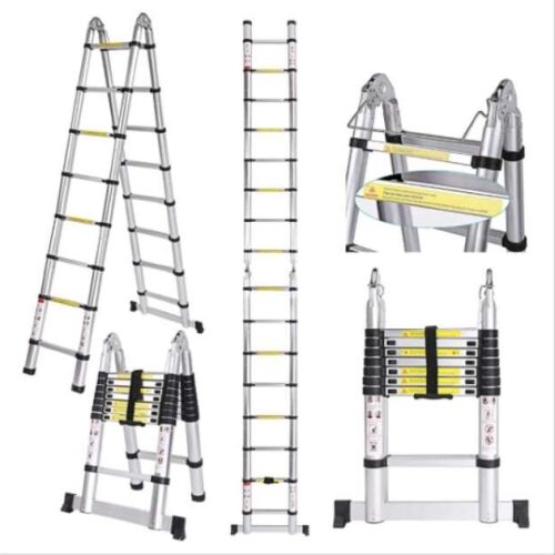 Collage of Haina 5m telescopic ladder in various configurations