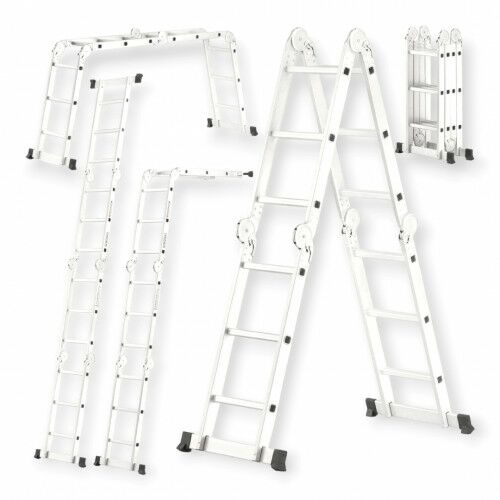 Collage of Hitman aluminum multi-position ladder configurations